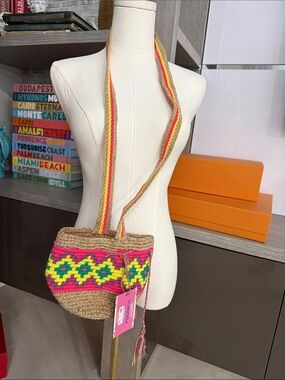 Wayuu Tribe Neon Pink Yellow Green Handwoven Crossbody Bag